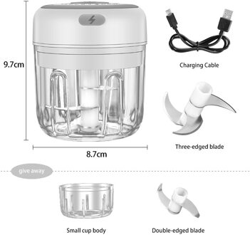 Elektrische Knoflook Crusher Chopper Stevig Duurzaam Mini Stamper Usb Opladen Voor Keuken Verpletterd Verse Knoflook Chili Gember Groenten knoflookpers wit