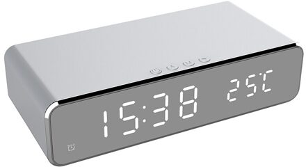 Elektrische Led Wekker Met Telefoon Draadloze Oplader Desktop Digitale Thermometer Klok Hd Spiegel Klok Met Datum 12/24 H Schakelaar B
