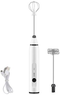 Elektrische Melkopschuimer Ei Schuim Koffiezetapparaat Frother Foamer Usb Lading 3-Speed Draagbare Blender Keuken Benodigdheden Koffie Tore wit