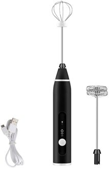 Elektrische Melkopschuimer Ei Schuim Koffiezetapparaat Frother Foamer Usb Lading 3-Speed Draagbare Blender Keuken Benodigdheden Koffie Tore zwart