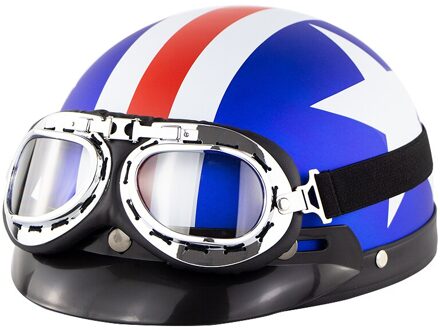 Elektrische Motorfiets Helm Half Gezicht Matte Black Vintage Half Helm Met Bril Ademend Retro Casco Moto Vespa Capacete Beige