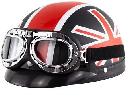 Elektrische Motorfiets Helm Half Gezicht Matte Black Vintage Half Helm Met Bril Ademend Retro Casco Moto Vespa Capacete Blauw