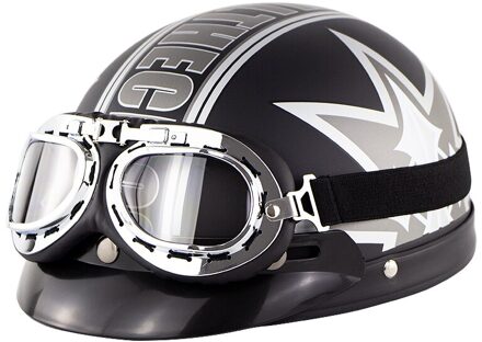 Elektrische Motorfiets Helm Half Gezicht Matte Black Vintage Half Helm Met Bril Ademend Retro Casco Moto Vespa Capacete champagne