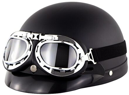 Elektrische Motorfiets Helm Half Gezicht Matte Black Vintage Half Helm Met Bril Ademend Retro Casco Moto Vespa Capacete Donkergrijs