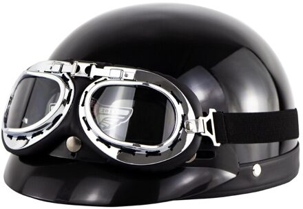 Elektrische Motorfiets Helm Half Gezicht Matte Black Vintage Half Helm Met Bril Ademend Retro Casco Moto Vespa Capacete doorzichtig
