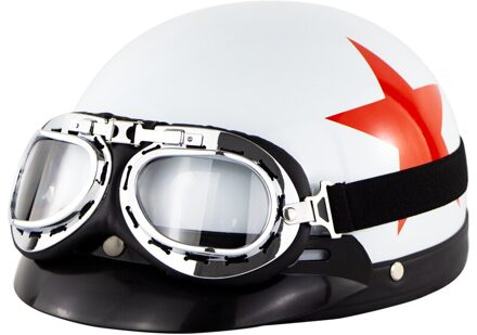 Elektrische Motorfiets Helm Half Gezicht Matte Black Vintage Half Helm Met Bril Ademend Retro Casco Moto Vespa Capacete Goud