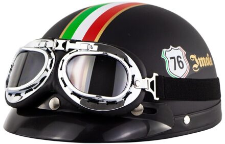 Elektrische Motorfiets Helm Half Gezicht Matte Black Vintage Half Helm Met Bril Ademend Retro Casco Moto Vespa Capacete leger groen