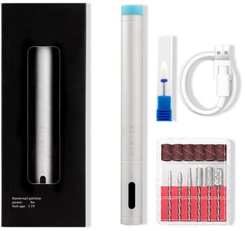 Elektrische Nail Boor Machine Draagbare Oplaadbare Manicure Nail Boor Pen Handvat Bestand Polish Grind Machine Nail Boor File Tool zilver