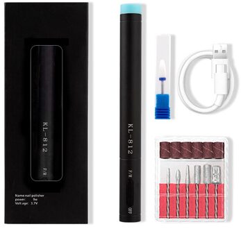 Elektrische Nail Boor Machine Draagbare Oplaadbare Manicure Nail Boor Pen Handvat Bestand Polish Grind Machine Nail Boor File Tool zwart