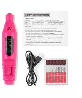 Elektrische Nail Boor Machine Kit Usb Opladen Nail Manicure Machine Verstelbare Speed Nail File Boor Pen Bits Kit Nail Art pen Rood
