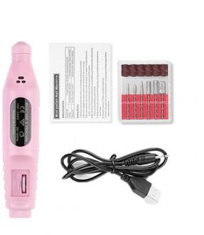 Elektrische Nail Boor Machine Kit Usb Opladen Nail Manicure Machine Verstelbare Speed Nail File Boor Pen Bits Kit Nail Art pen Roze
