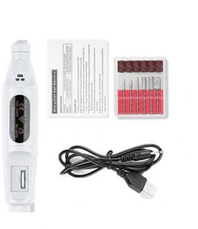Elektrische Nail Boor Machine Kit Usb Opladen Nail Manicure Machine Verstelbare Speed Nail File Boor Pen Bits Kit Nail Art pen wit