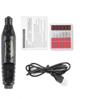 Elektrische Nail Boor Machine Kit Usb Opladen Nail Manicure Machine Verstelbare Speed Nail File Boor Pen Bits Kit Nail Art pen zwart