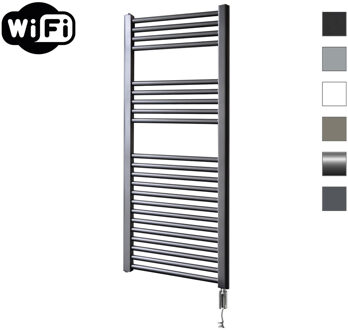 Elektrische Radiator Sanicare HWV Met Wifi 111,8x45 cm Gunmetal 596W Met Thermostaat Chroom Rechtsonder