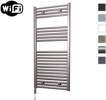 Elektrische Radiator Sanicare HWV Met Wifi 111,8x45 cm Inox Look 596W Met Thermostaat Chroom Linksonder