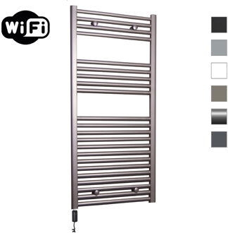 Elektrische Radiator Sanicare HWV Met Wifi 111,8x45 cm Inox Look 596W Met Thermostaat Zwart Linksonder Chroom