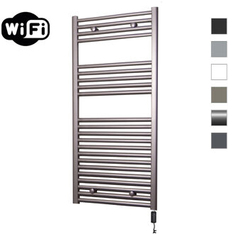 Elektrische Radiator Sanicare HWV Met Wifi 111,8x45 cm Inox Look 596W Met Thermostaat Zwart Rechtsonder Chroom