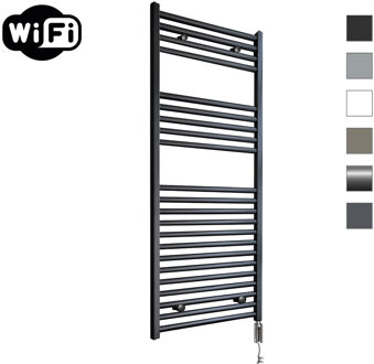 Elektrische Radiator Sanicare HWV Met Wifi 111,8x45 cm Mat Zwart 596W Met Thermostaat Chroom Rechtsonder