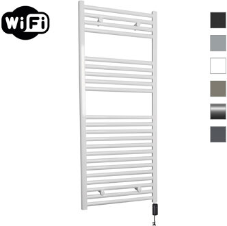 Elektrische Radiator Sanicare HWV Met Wifi 111,8x45 cm Wit 596W Met Thermostaat Zwart Rechtsonder