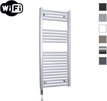 Elektrische Radiator Sanicare HWV Met Wifi 111,8x45 cm Zilver Grijs 596W Met Thermostaat Chroom Linksonder