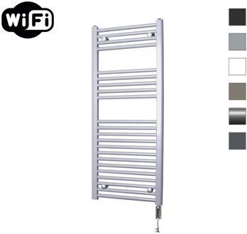 Elektrische Radiator Sanicare HWV Met Wifi 111,8x45 cm Zilver Grijs 596W Met Thermostaat Chroom Rechtsonder