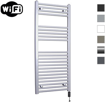 Elektrische Radiator Sanicare HWV Met Wifi 111,8x45 cm Zilver Grijs 596W Met Thermostaat Zwart Rechtsonder