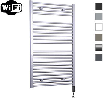 Elektrische Radiator Sanicare HWV Met Wifi 111,8x60 cm Zilver Grijs 730W Met Thermostaat Zwart Rechtsonder