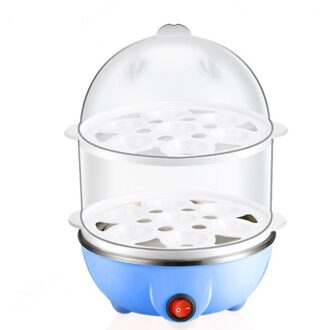 Elektrische Rapid Eierkoker Voedsel Steamer Boiler Mini Rvs Dubbeldeks Thuis Ei Kokend Machine Koken Tool Verwarming blauw dubbele Deck