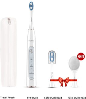 Elektrische Tandenborstel 5 Modes Usb Snel Opladen Tandenborstel Volwassen Kinderen Waterdicht Tandenborstel W/Gezicht Reinigingsmachine wit
