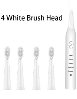 Elektrische Tandenborstel Krachtige Ultra Sonic Sonic Usb Charge Oplaadbare Tand Wasbare Elektronische Whitening Tanden Borstel wit 4 brush hoofd