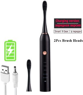 Elektrische Tandenborstel Oplaadbare Zwart Wit Sonic Tanden Borstel Mondhygiëne IPX7 Waterdicht Met Vervanging Opzetborstels lader Version 1