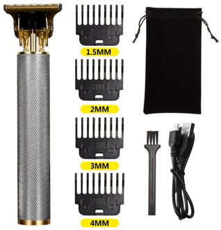 Elektrische Tondeuse Trimmer Voor Mannen Oplaadbare Elektrische Scheerapparaat Baard Kapper Usb T9 Tondeuse Professionele Elec zilver 1