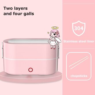 Elektrische Verwarmd Lunchbox Bento Box Verwarmd Voedsel Container Dozen Japanse Thermische Snack Rijstkoker Draagbare Lunchbox Voor Kantoor roze 2 laag