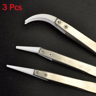 Elektronica Industriële Rvs Keramische Pincet Hittebestendige Geleidende Anti-Statische Gebogen Rechte Pincet Handje 3stk