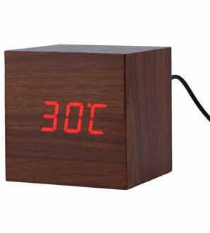 Elektronische Digitale Houten Led Wekker Klinkt Controle Temperatuur Desk Decor Bruin