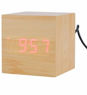 Elektronische Digitale Houten Led Wekker Klinkt Controle Temperatuur Desk Decor houtkleur