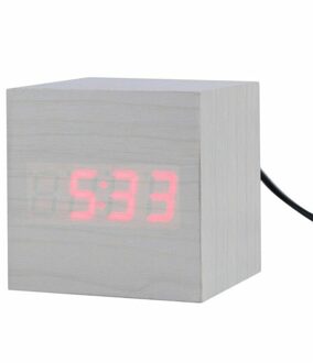 Elektronische Digitale Houten Led Wekker Klinkt Controle Temperatuur Desk Decor wit