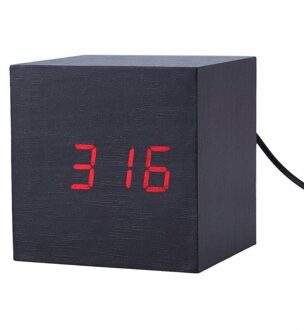Elektronische Digitale Houten Led Wekker Klinkt Controle Temperatuur Desk Decor zwart