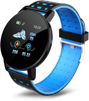 Elektronische Horloge Mannen Vrouwen Bloeddruk Waterdichte Sport Ronde Smartwatch Smart Klok Fitness Tracker Voor Apple Android Blauw