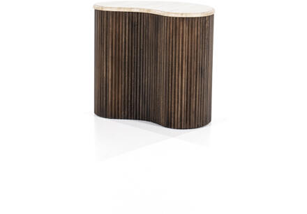 Eleonora Bijzettafel 'Mari' Organisch, Mangohout en Travertin, 50 x 33cm Bruin - 50 x 30 cm