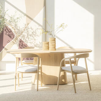 Eleonora Deens Ovale Eettafel 'Nola' Eikenhout, 200 x 110cm Naturel - 200 x 110 cm