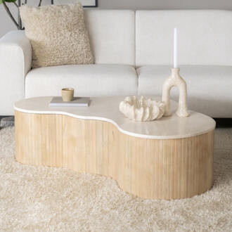 Eleonora Organische Salontafel 'Kira' Mangohout en marmer, 129 x 84cm Wit