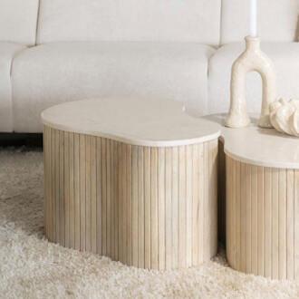 Eleonora Organische Salontafel 'Kira' Mangohout en marmer, 70 x 47cm Wit - 70 x 47 cm