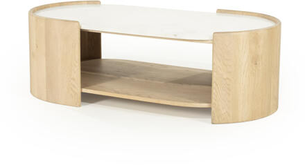 Eleonora Ovale Salontafel 'Don' Marmer en eikenhout, 110 x 60cm Naturel - 110 x 60 cm