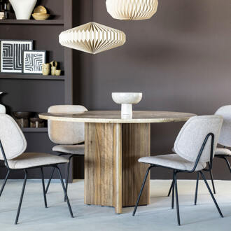 Eleonora Ronde Eettafel 'Sara' Mangohout en travertin, 130cm - 130 cm