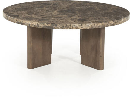 Eleonora Ronde Salontafel 'Lando' Marmer en mangohout, 80cm Bruin - 80 cm