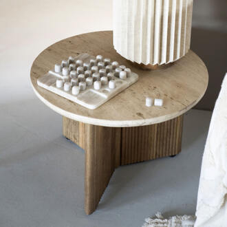 Eleonora Ronde Salontafel 'Sara' Mangohout en travertin, 78cm - 78 cm