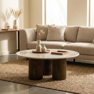 Eleonora Ronde Salontafel 'Xavi' Marmer en mangohout, 90cm