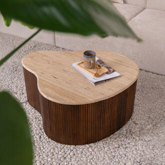 Eleonora Salontafel 'Mari' Organisch, Mangohout en Travertin, 83 x 72cm Bruin - 83 x 72 cm