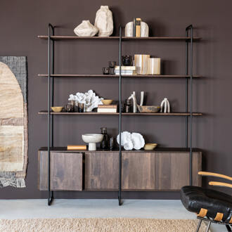 Eleonora Wandkast 'James' Mangohout en Metaal, 210 x 190cm, kleur Bruin